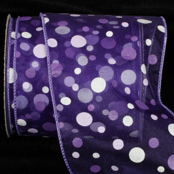 The Ribbon People Purple and White Tuffts Polka Dot Wired Craft Ribbon 4" x 20 yards