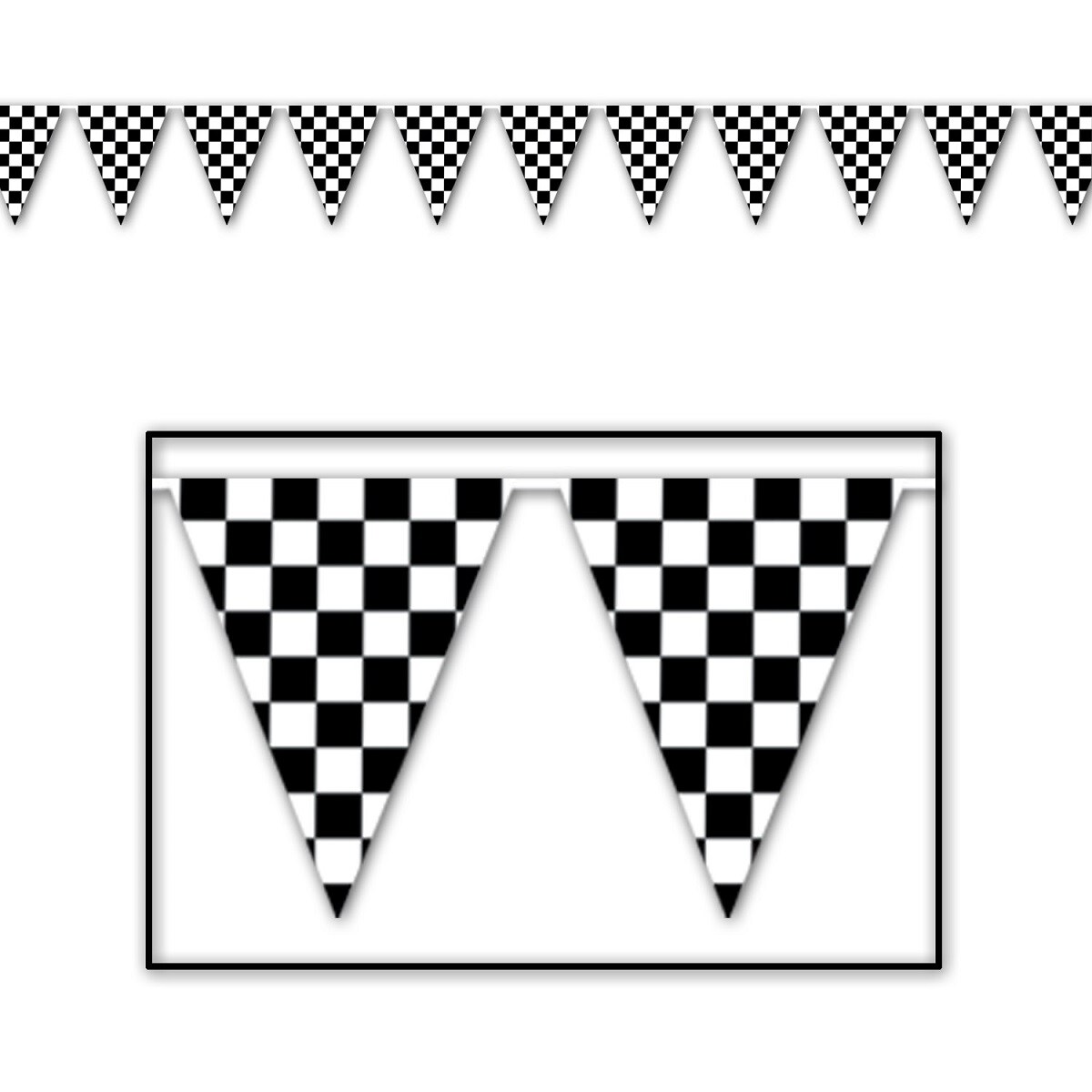 Party Central Club Pack of 12 Black and White Checkered Pennant Banner Hanging Decor 360&#x27;