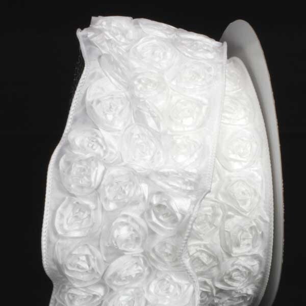 The Ribbon People White Contemporary Roses Wired Craft Ribbon 4" x 10 Yards