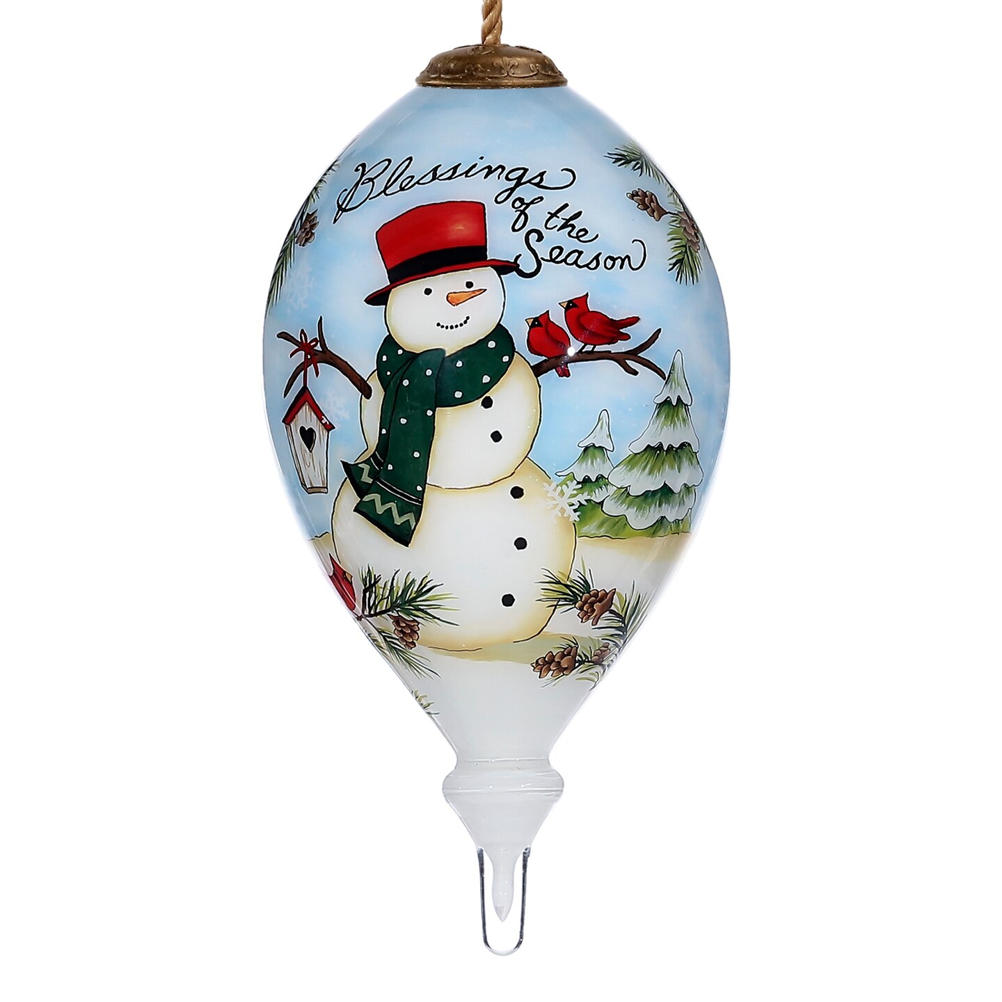 CC Christmas Decor 6&#x22; Hand Painted Mouth Blown Glass Snowman Finial Christmas Ornament