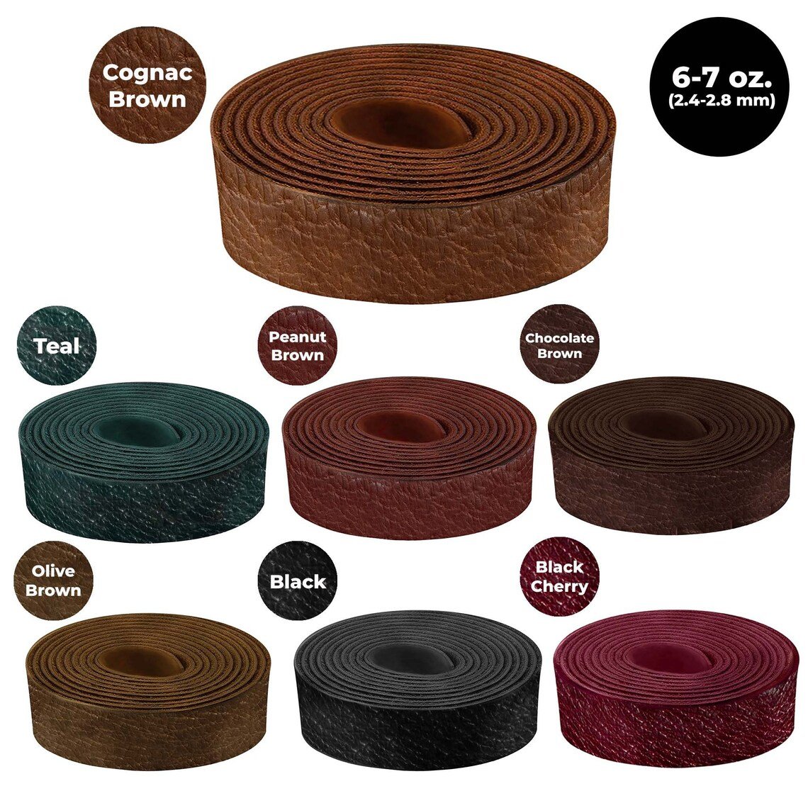 ELW 6-7 oz. (2.4-2.8mm) - 72&#x22; (183cm) Length, Straps, Belts, Strips | Full Grain Leather Bison Hide DIY Craft Projects, Bag, Chap, Motorcycle, Shoe, Clothing, Jewelry, Wrapping