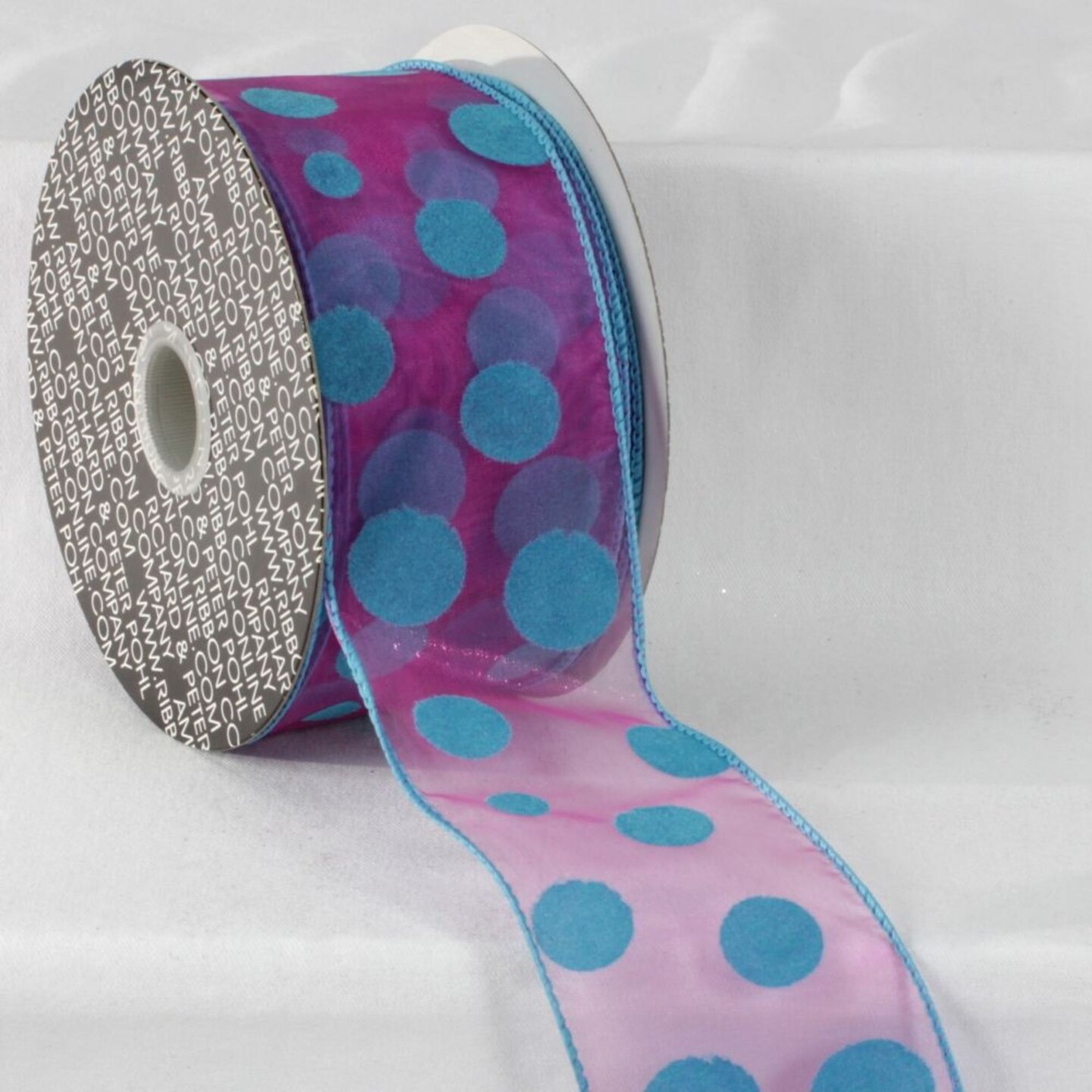 The Ribbon People Pink and Blue Polka Dots Wired Craft Ribbon 2.5" x 40 Yards