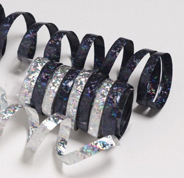 Party Central Pack of 6 Black and Silver Spools of Holographic Serpentine Party Streamers 12.5'