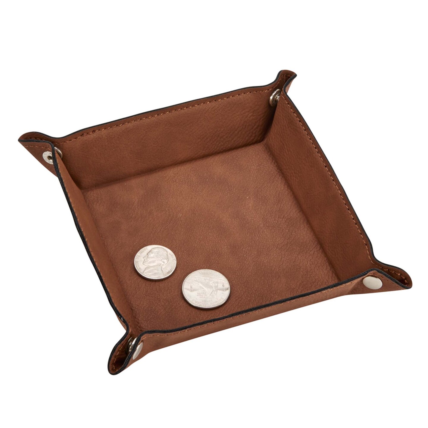 Contemporary Home Living 5&#x22; Caramel Brown Leatherette Square Snap Tray