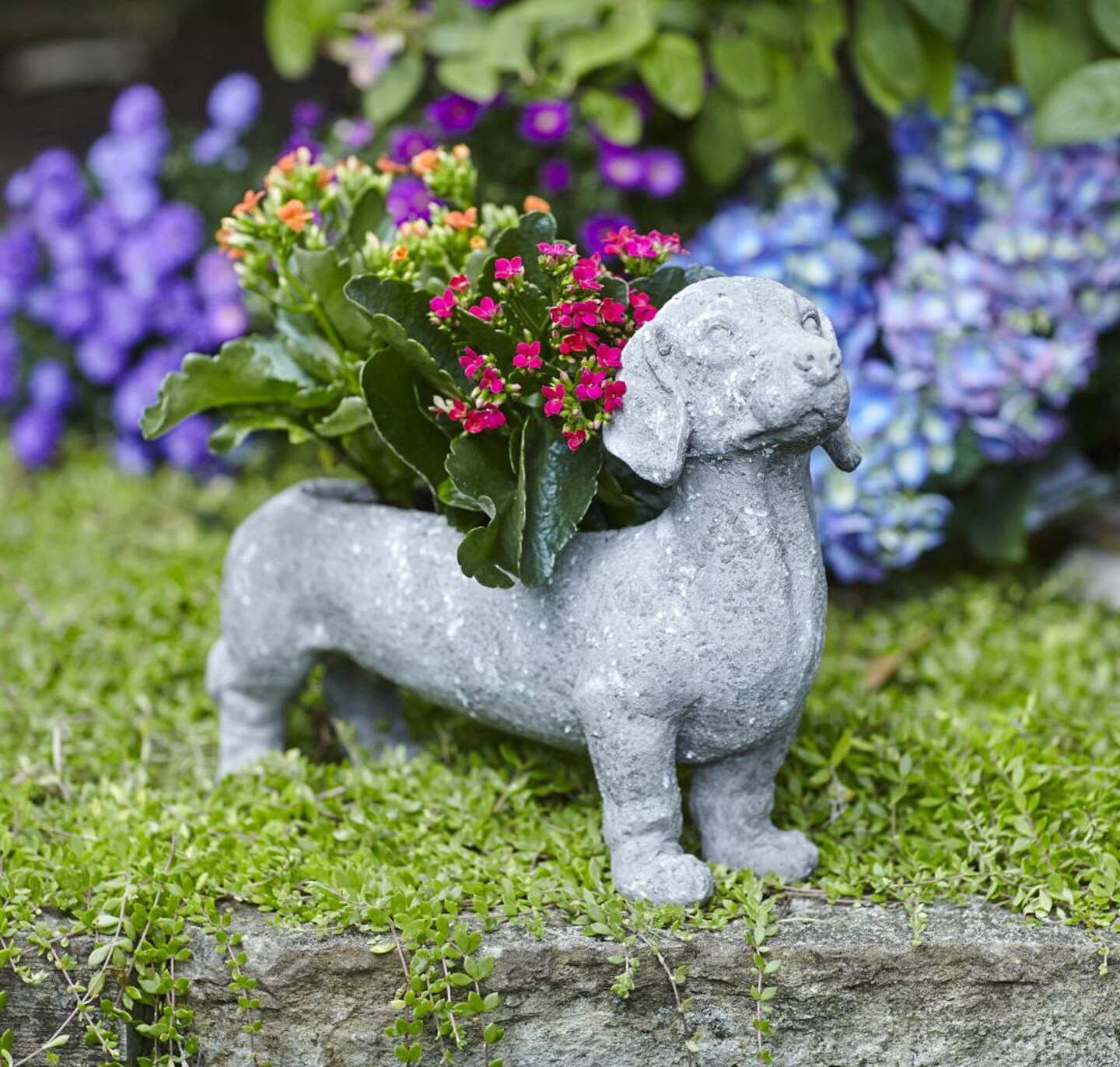 Diva At Home 10.5" Gray and Off-White Standing Indoor/ Outdoor Dachshund Puppy Dog Planter
