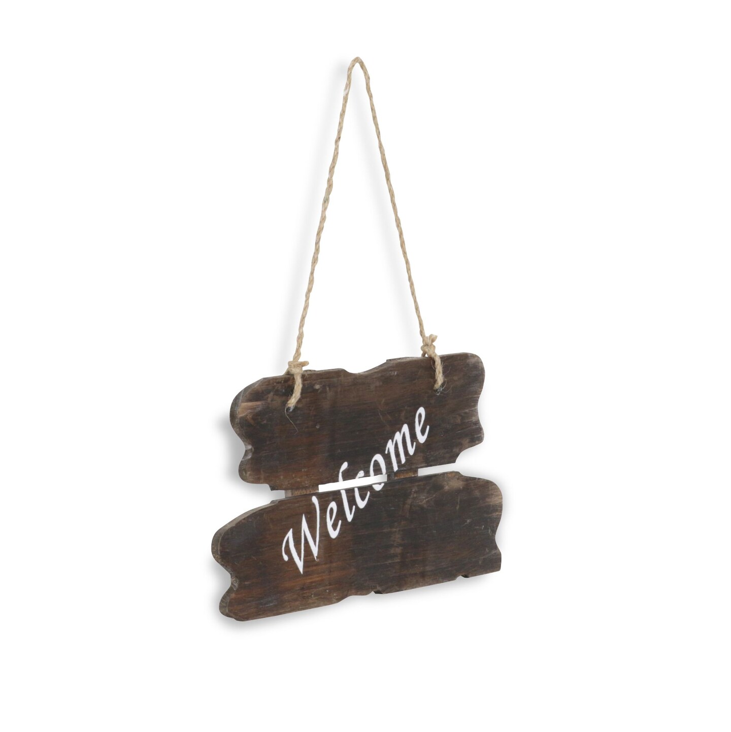 Contemporary Home Living 12.75&#x22; Brown and White Welcome Plaque with Hanging Rope