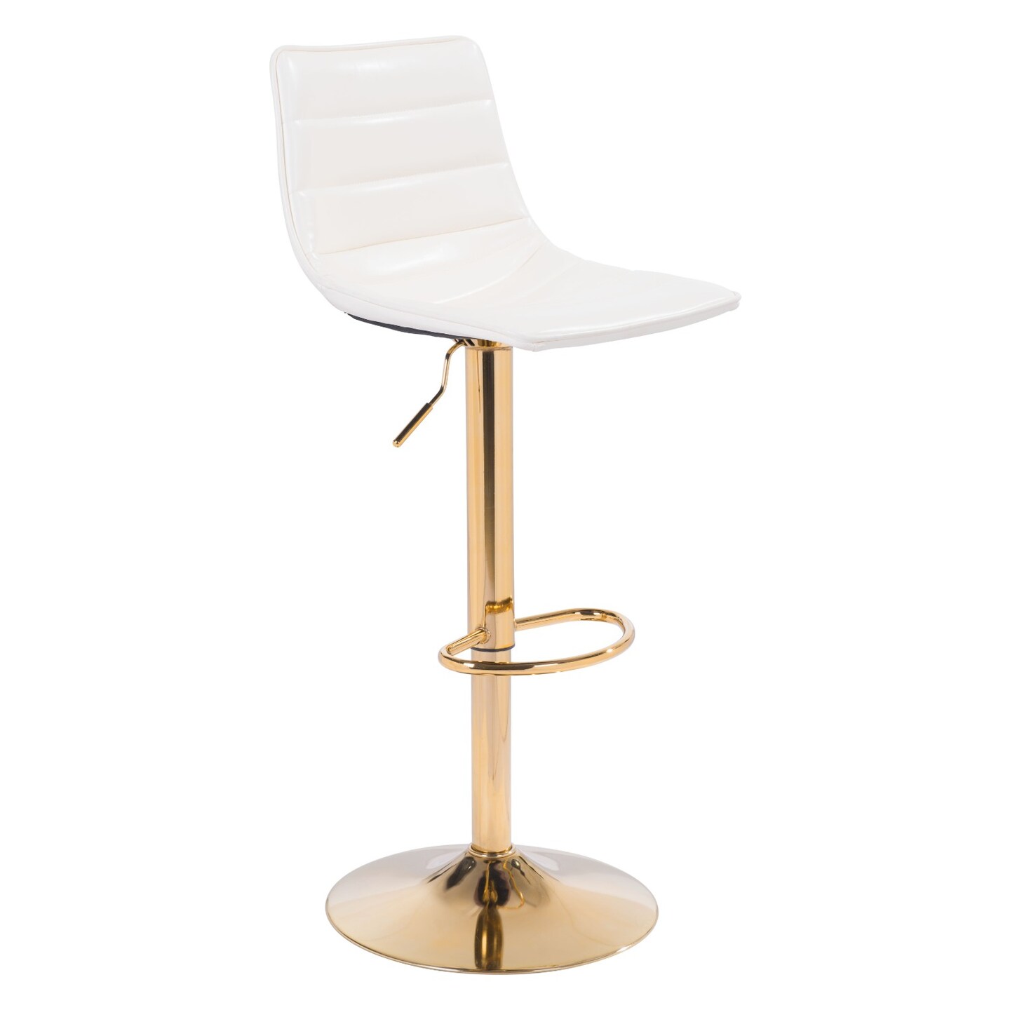 Modern Home 43.25" White and Gold Upholstered Adjustable Swivel Bar Chair