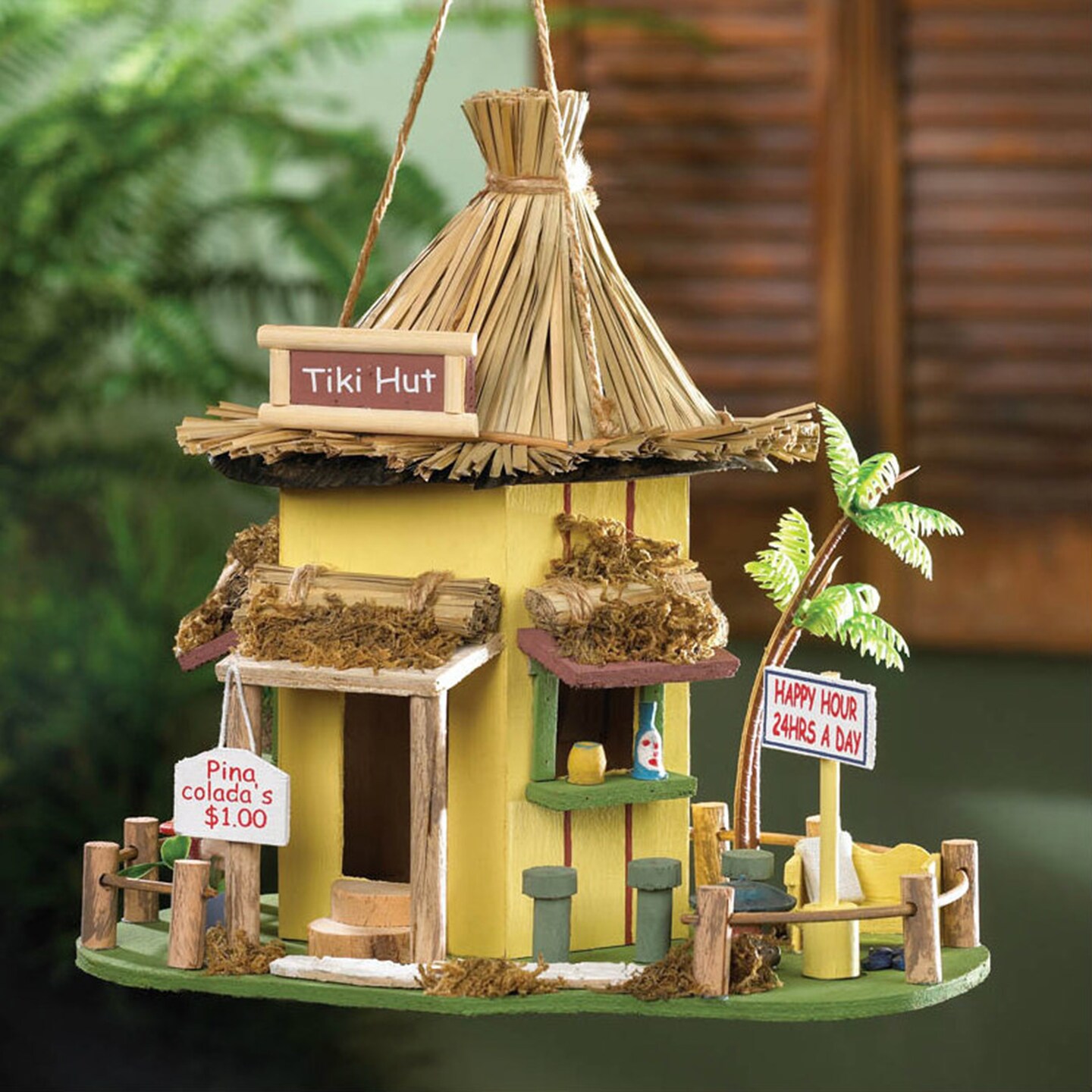 Songbird Valley Home Decorative Tiki Hut Bar Thatched-Roof Bird House