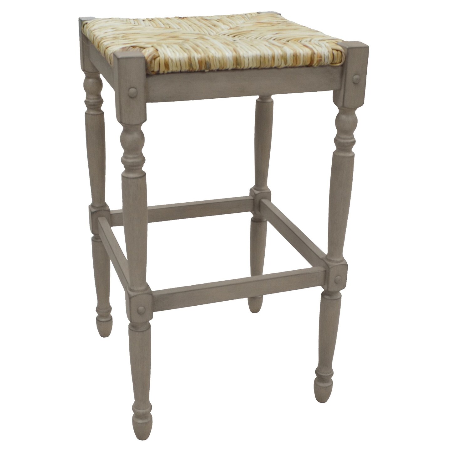 Contemporary Home Living 29.75&#x22; Gray and Beige Backless Bar Stool with Hand Woven Rush Seat