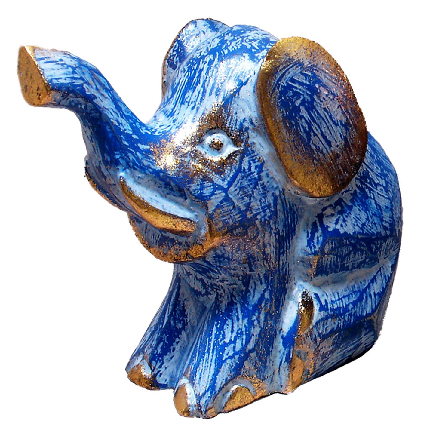 Stoneage Arts Inc 5&#x22; Blue Sitting Elephant Hand-Sculpted Statue