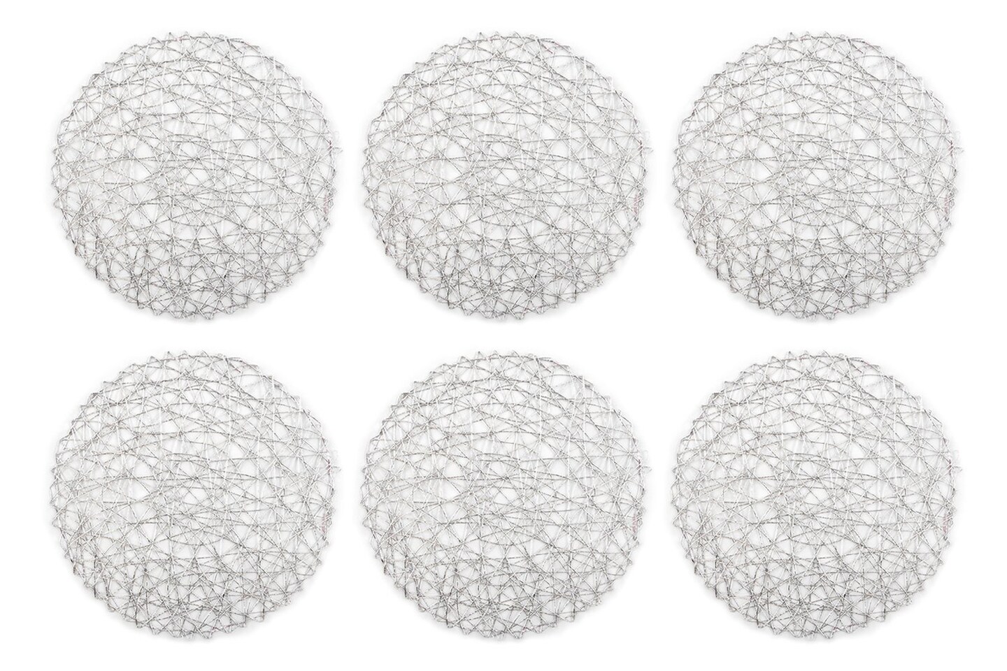 CC Home Furnishings Set of 6 Silver Colored Woven Paper Round Placemats 15&#x22;