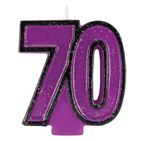 Party Central Pack of 6 Grape Purple and Black Bold Glitter Molded Numeral &#x22;50&#x22; Party Candles 3.5&#x22;