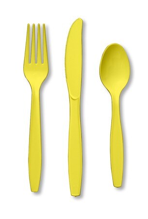 Party Central Club Pack of 288 Mimosa Yellow Party Knives, Forks and Spoons 7.5&#x22;