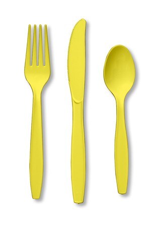 Party Central 3-Piece Disposable Party Cutlery Sets - 7.5" - Yellow - Club Pack of 288