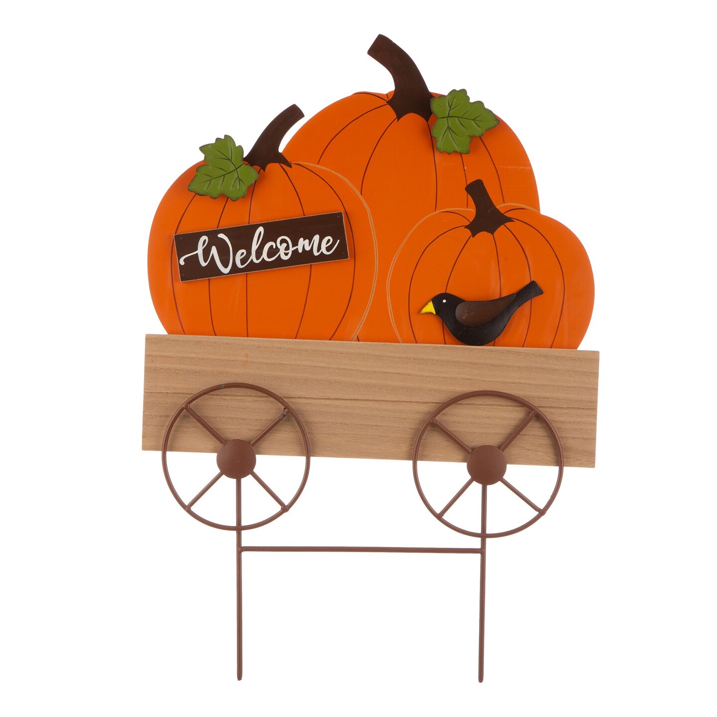Glitzhome 26.25&#x22; Orange and Black &#x27;Welcome&#x27; Pumpkin Thanksgiving Cart Yard Stake or Hanging Sign