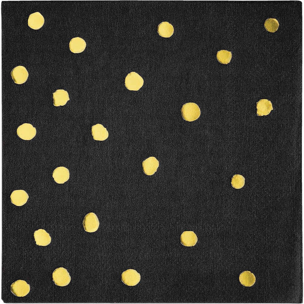 Party Central Club Pack of 192 Black and Yellow Foil Stamped 3-Ply Square Beverage Napkins 5&#x22;