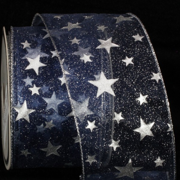 The Ribbon People Navy Blue and Silver Milky Way Wire Edged Craft Ribbon 3&#x22; x 20 Yards