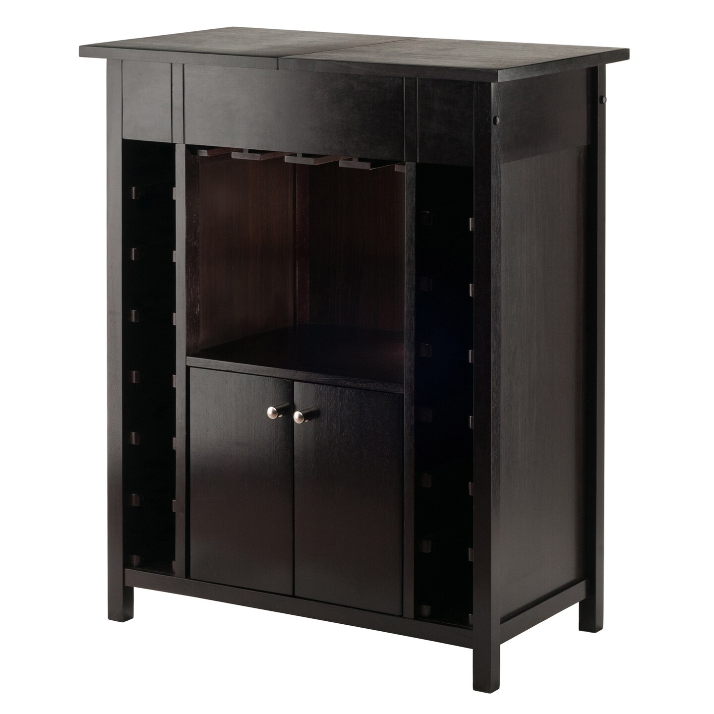 Contemporary Home Living 37&#x22; Espresso Elegant Yukon Wooden Wine Cabinet
