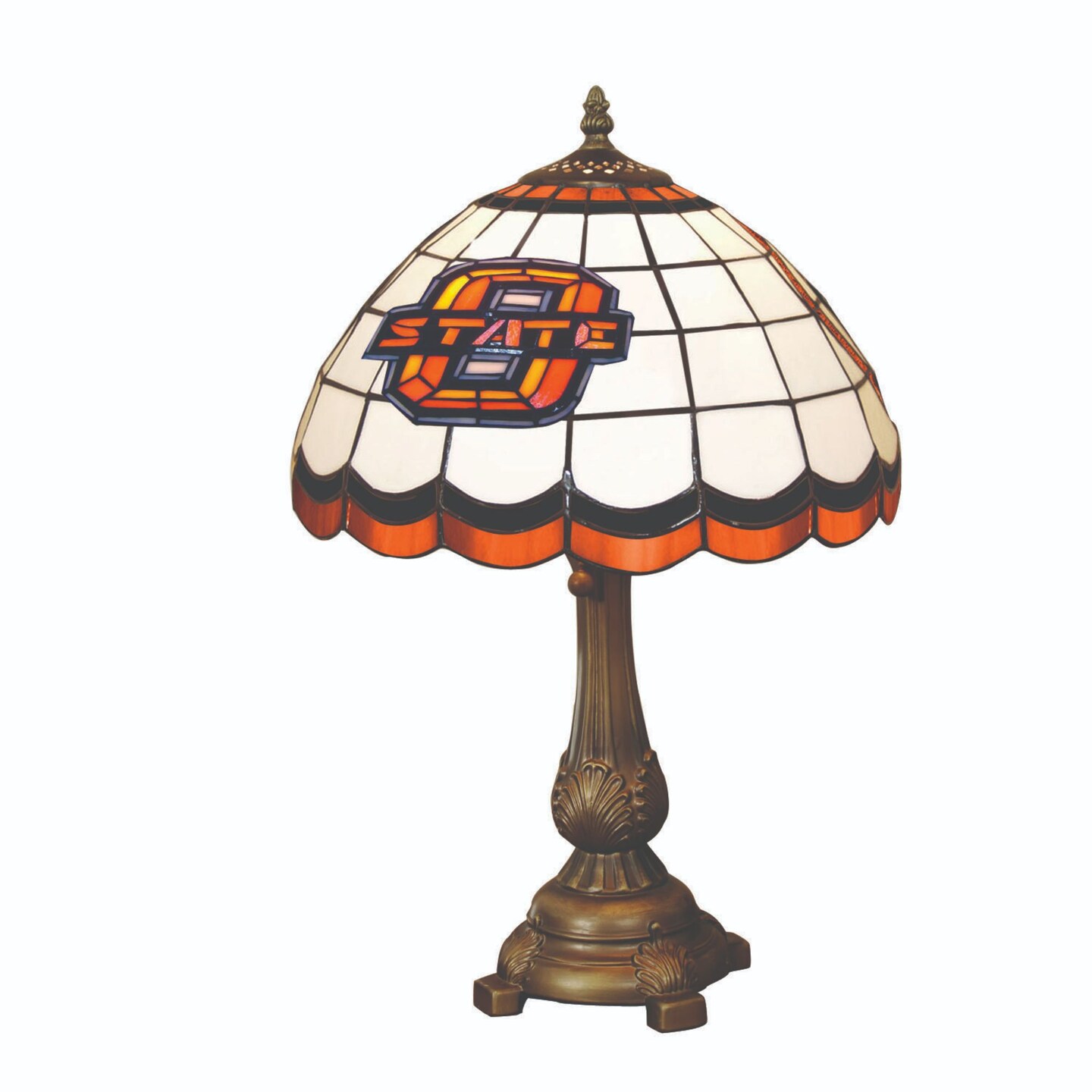 The Memory Company 19.5&#x22; White and Orange NCAA Oklahoma State Cowboys Tiffany Table Lamp