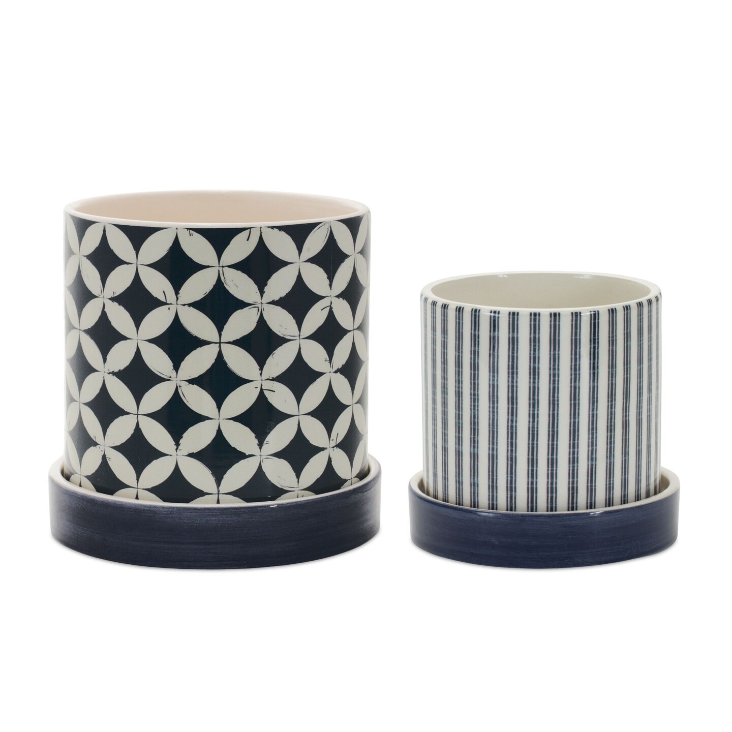 Melrose Set of 2 Geometric and Striped Glazed Pots 5.25&#x22;