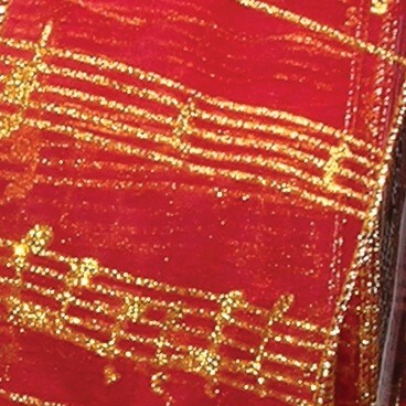 The Ribbon People Sheer Red and Gold Mozart Notes Wired Craft Ribbon 3" x 27 Yards