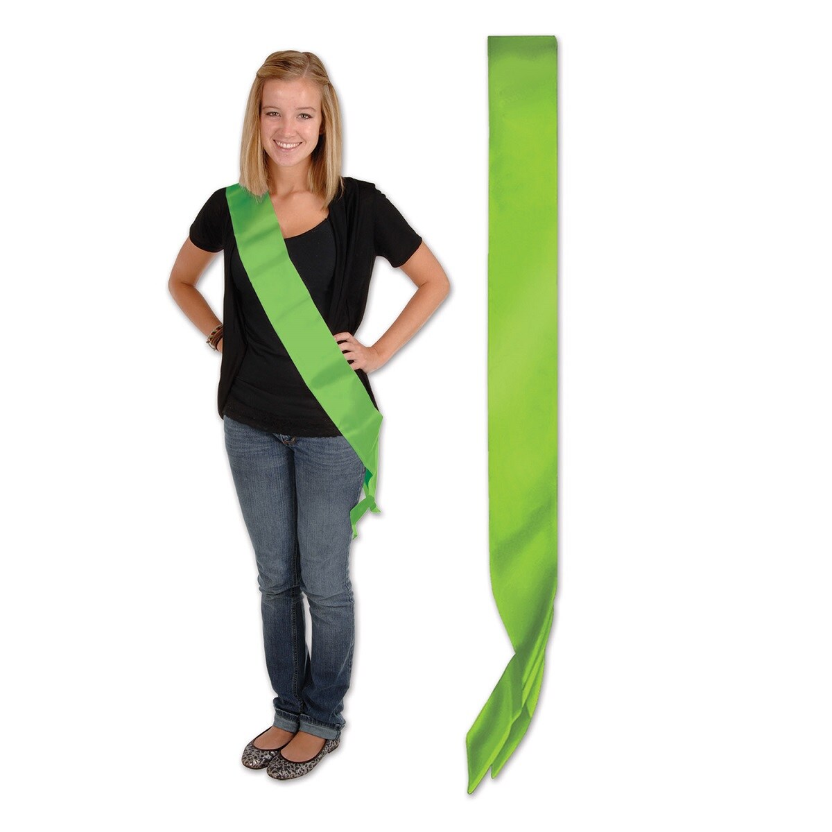 Beistle Pack of 6 Blank Customizable Lime Green Satin Sashes 33&#x22;