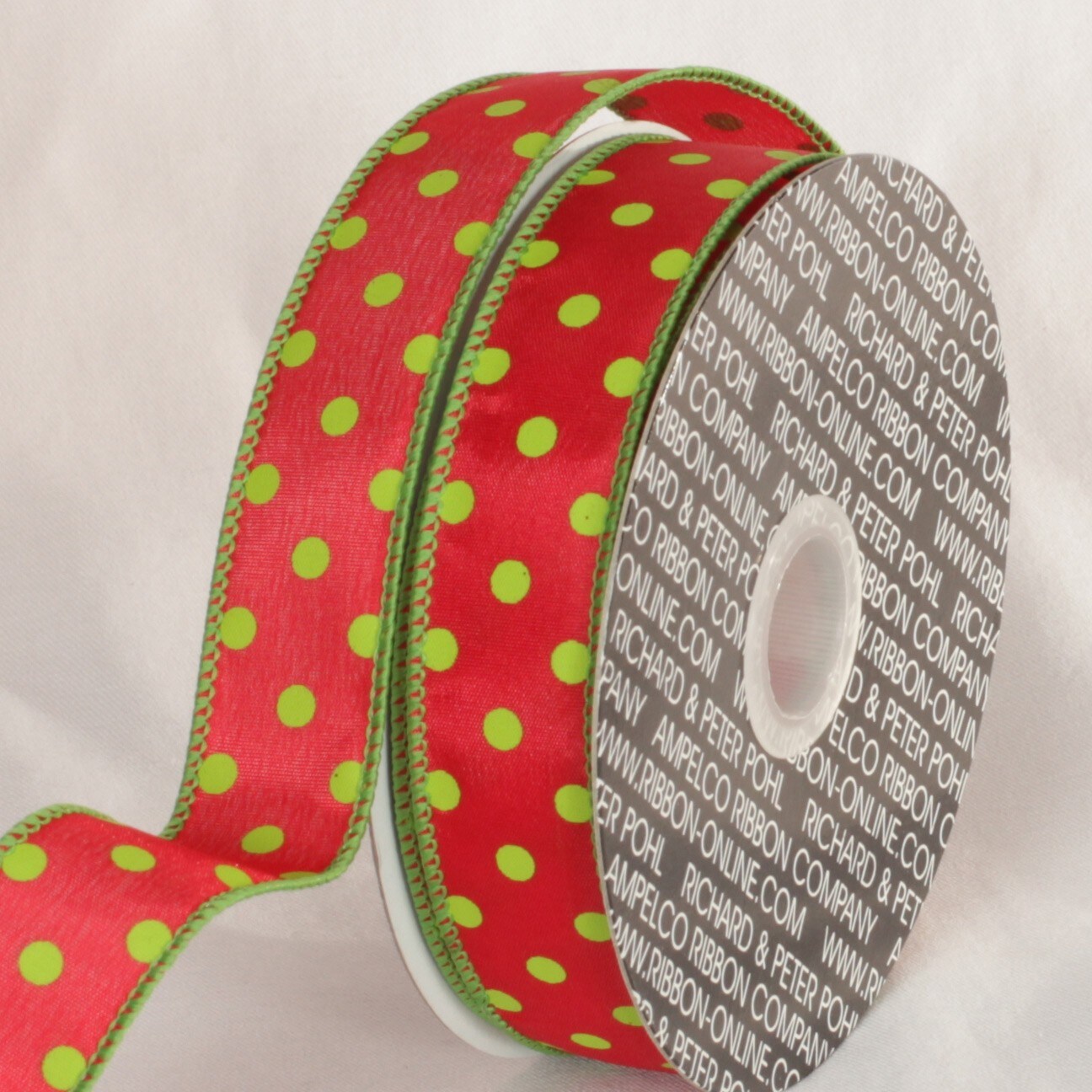 The Ribbon People Red and Green Polka Dots Printed Wired Craft Ribbon 1" x 80 Yards