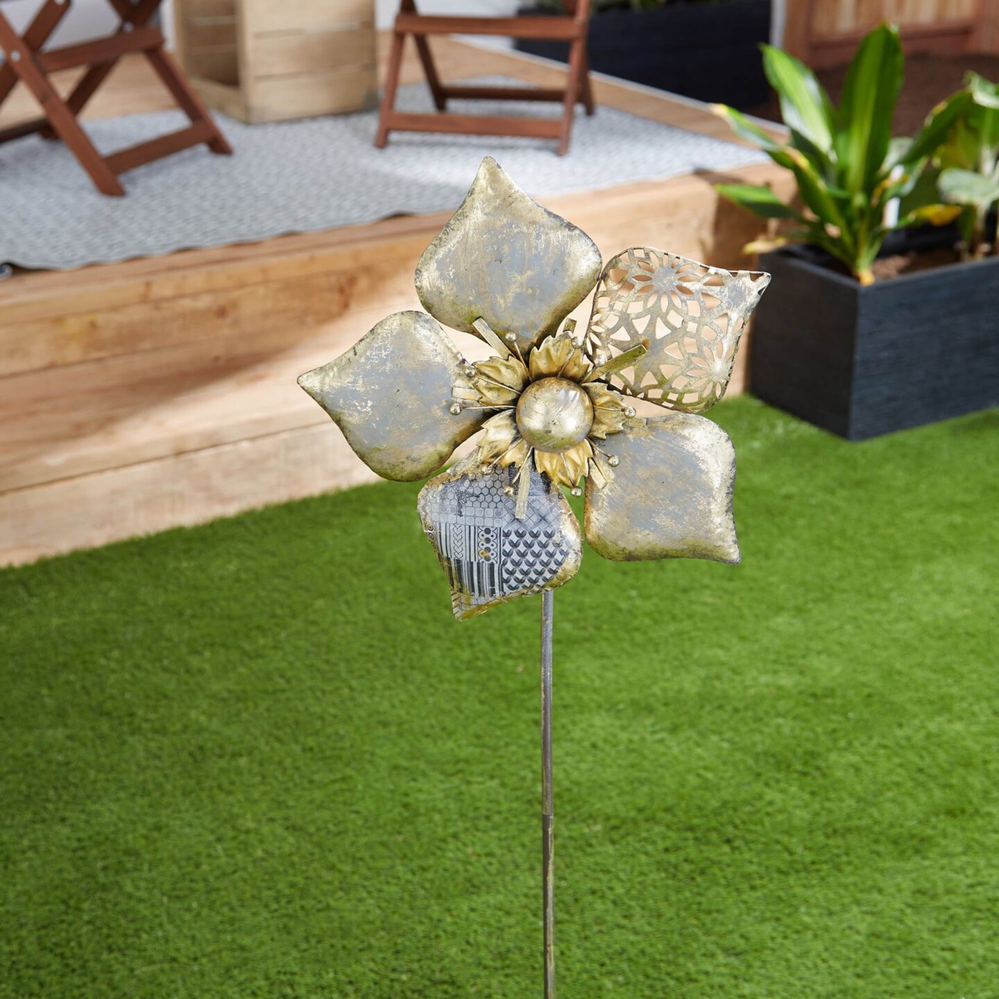 Accent Plus Home Decorative Mixed Pattern Metal Flower Garden Stake - 38.5 inches