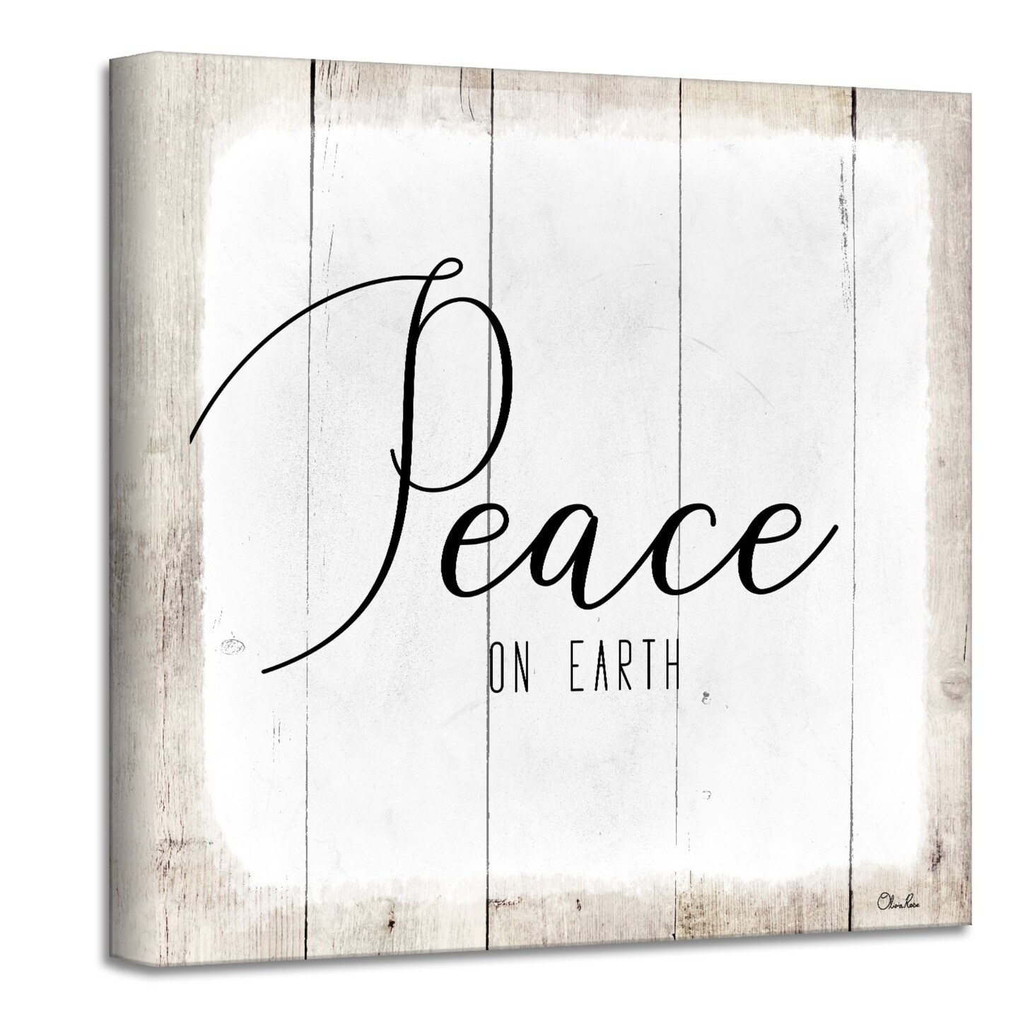 Crafted Creations Beige and White Peace on Earth II Christmas Canvas Wall Art Decor 20&#x22; x 20&#x22;