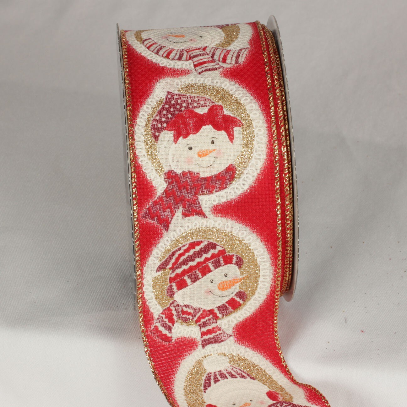 The Ribbon People Red and Gold Christmas Snowman Portrait Wired Craft Ribbon 2.5&#x22; x 20 Yards