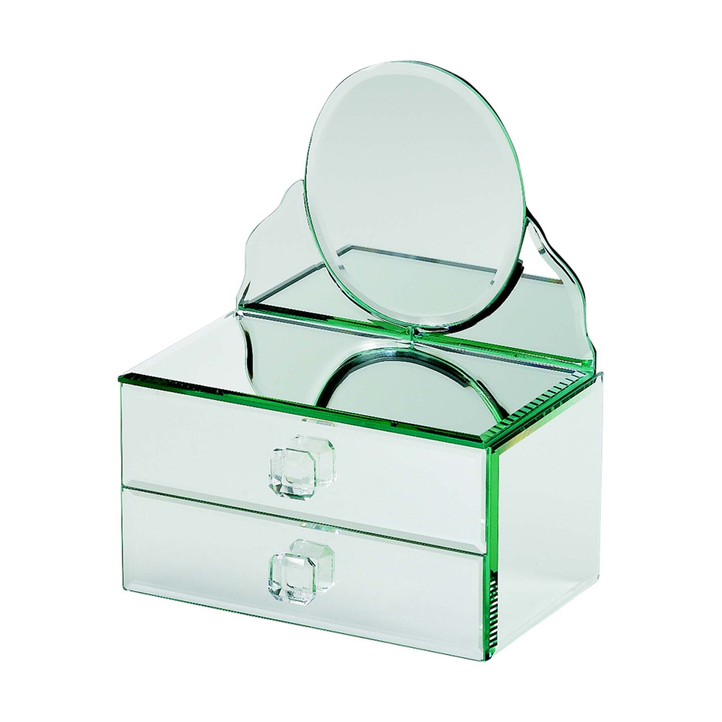 Contemporary Home Living 8" White Glass Jewelry Box with Oval Mirror