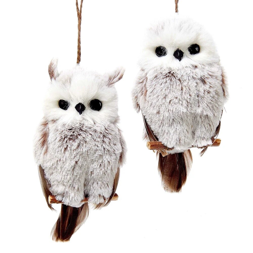 KSA Pack of 12 Brown and White Hanging Owl Christmas Ornaments 6"