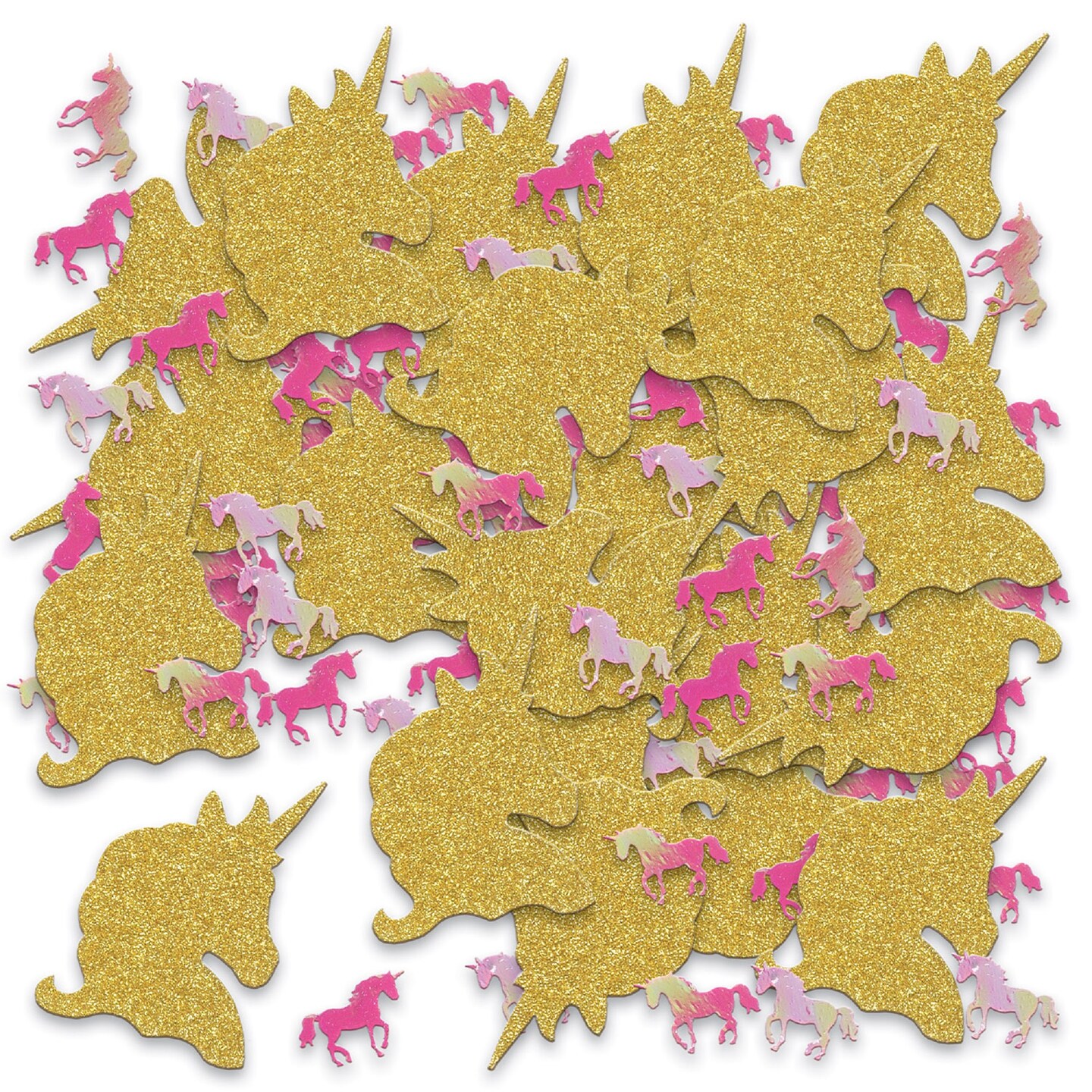 Beistle Set of 12 Gold and Pink Unicorn Design Deluxe Sparkle Confetti