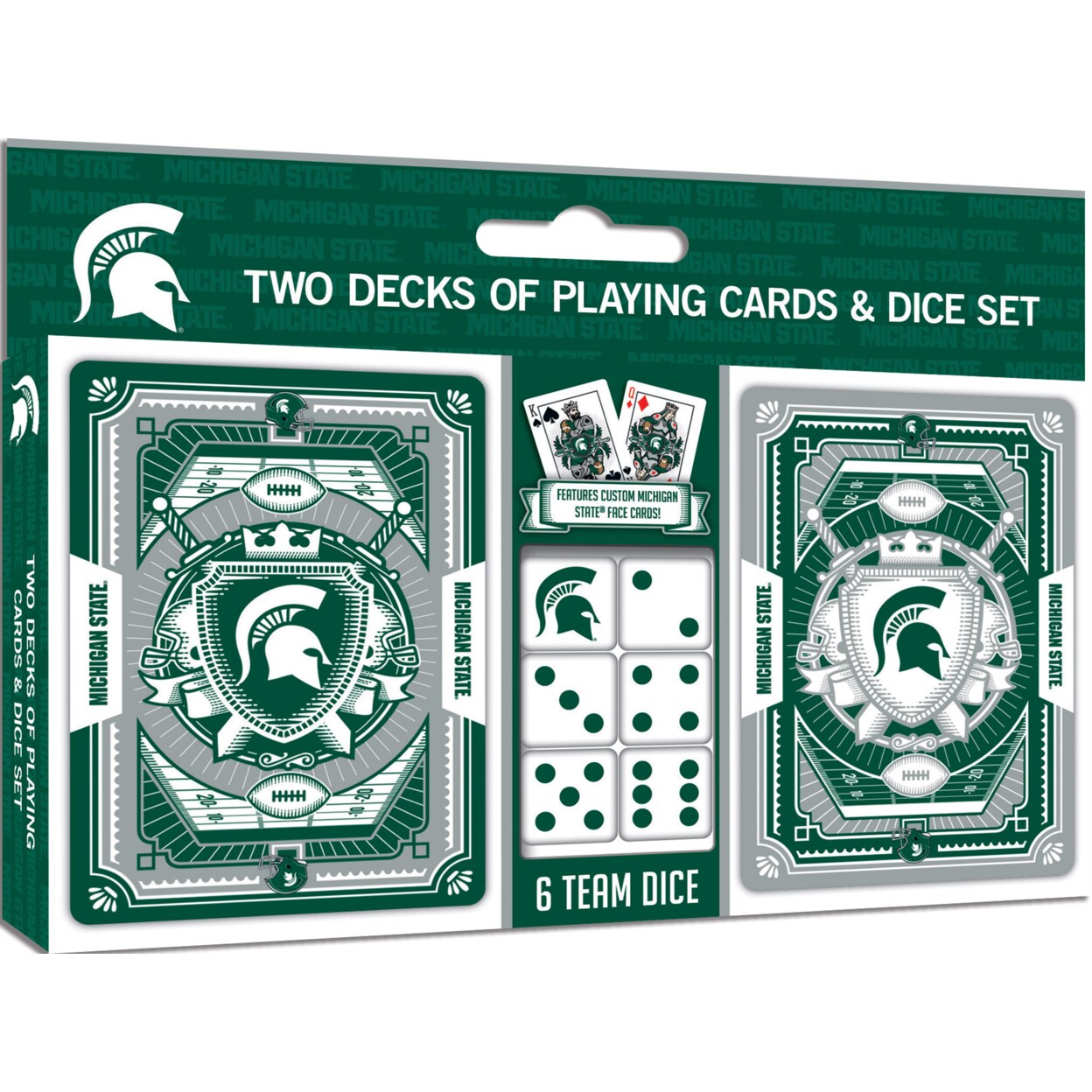 Masterpieces Officially Licensed NCAA Michigan State Spartans 2-Pack Playing cards & Dice set for Adults