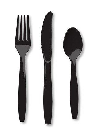 Party Central 3-Piece Disposable Party Cutlery Sets - 7.5&#x22; - Club Pack of 288 - Jet Black