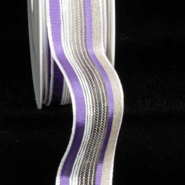The Ribbon People Lavender and White Striped French Wired Craft Ribbon 1&#x22; x 22 Yards