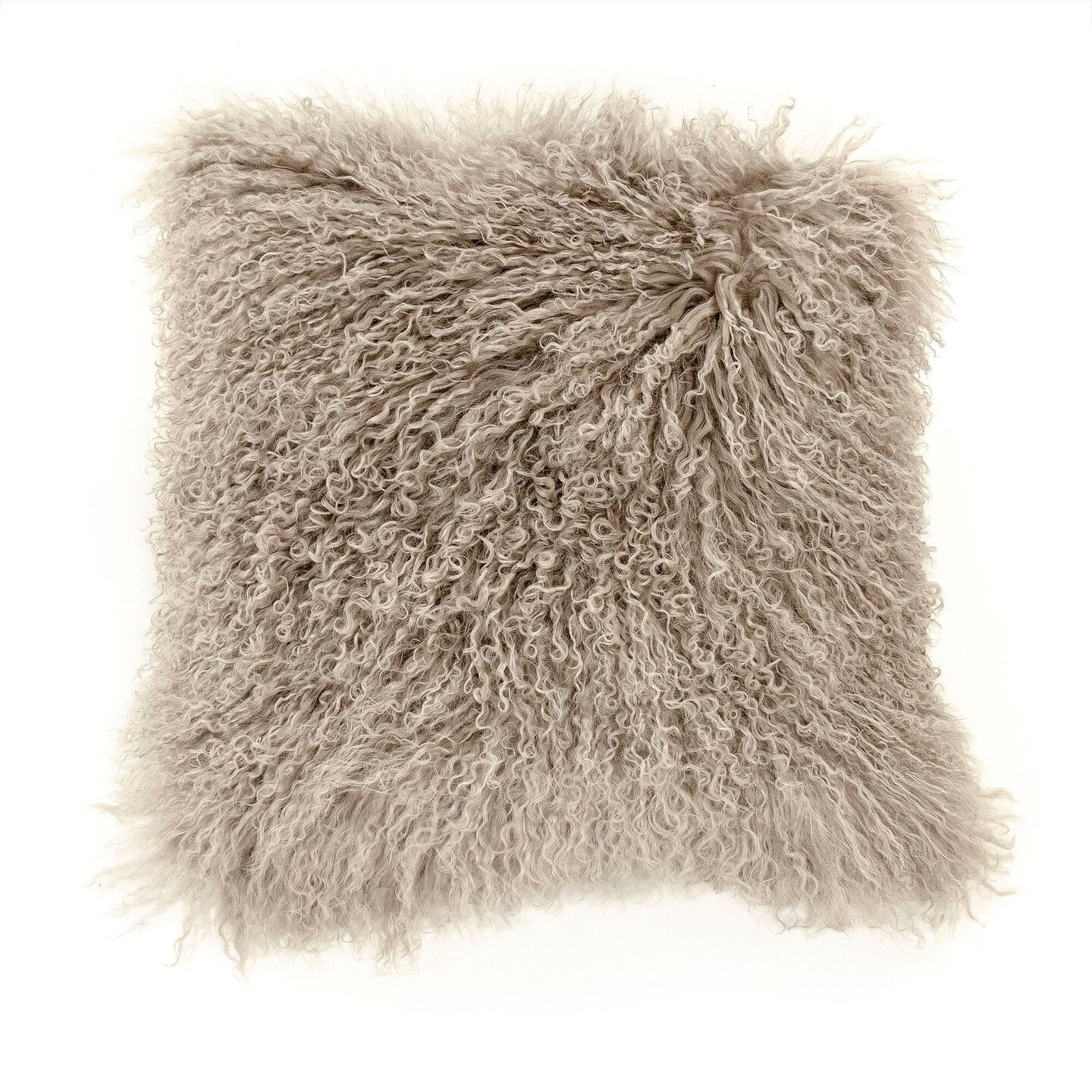 Zentique 24&#x22; Gray Solid Tibetan Lamb Fur Square Ottoman Pouf