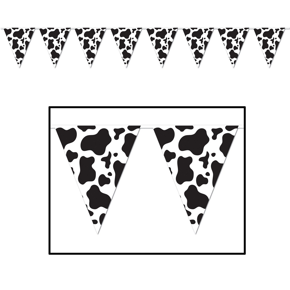 Party Central Club Pack of 12 Black and White Cow Printed Pennant Hanging Banner Decors 12&#x27;