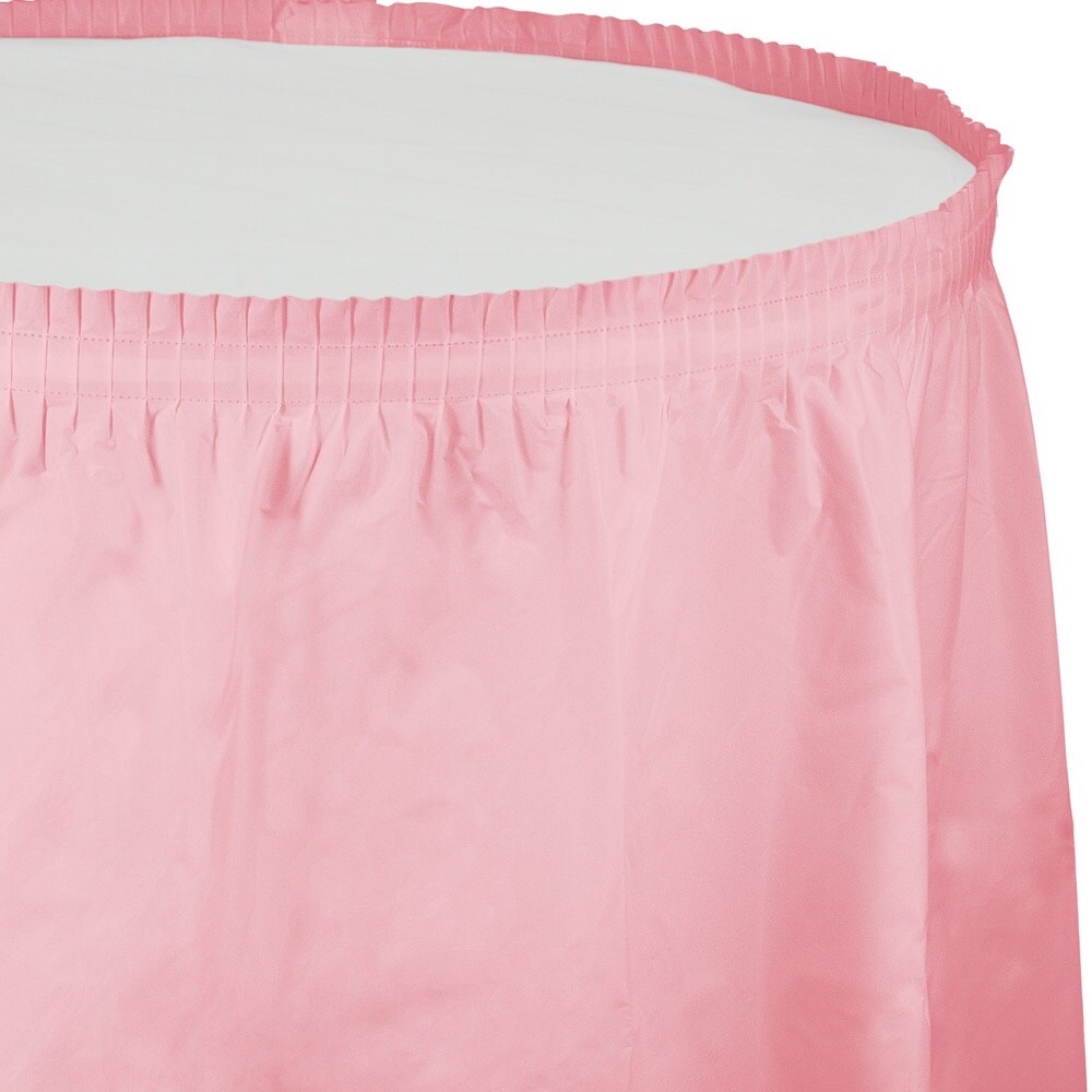 Party Central Pleated Disposable Picnic Party Table Skirts - 14&#x27; - Pack of 6 - Baby pink