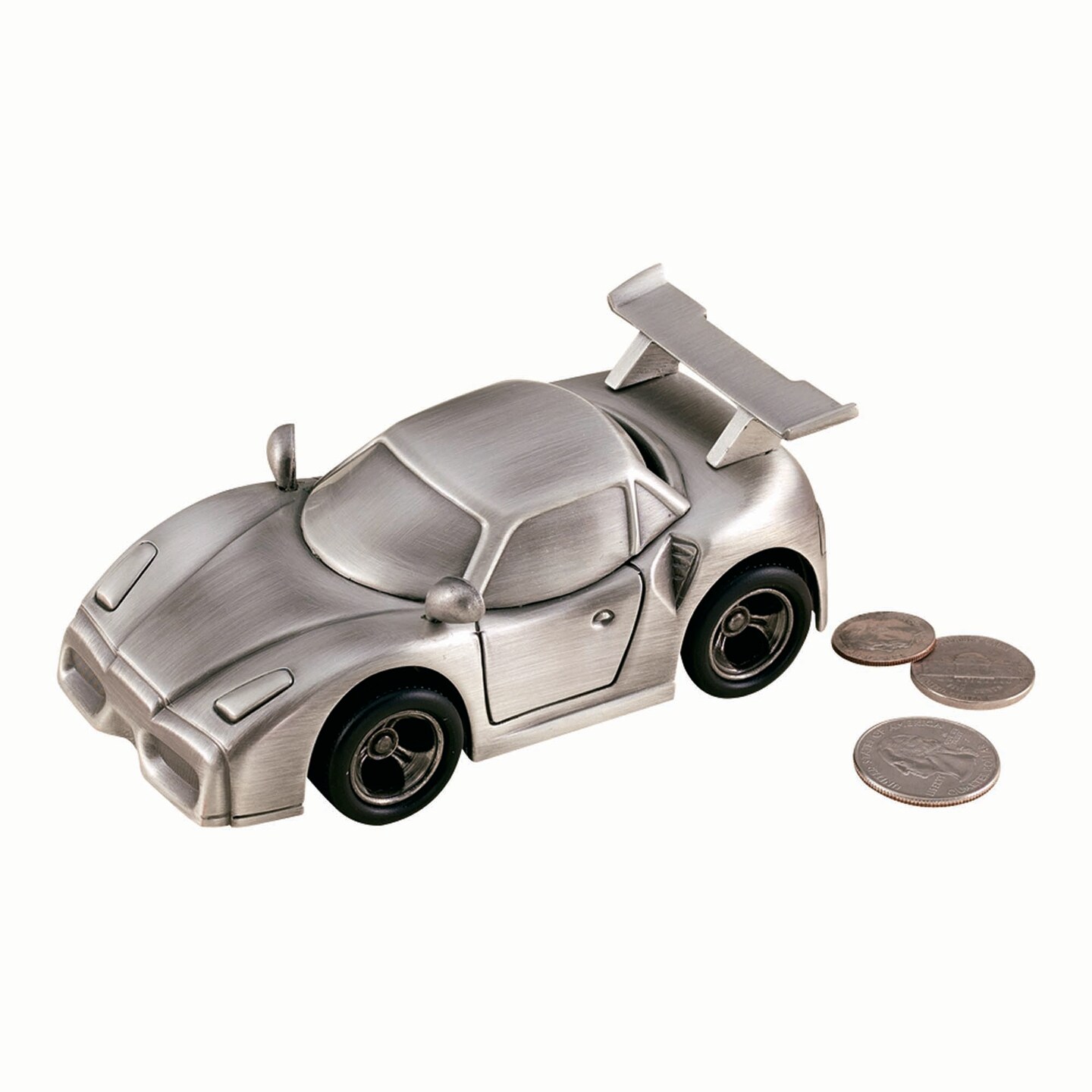 Contemporary Home Living 4.75&#x22; Metallic Brushed Nickel Sports Car Coin Bank