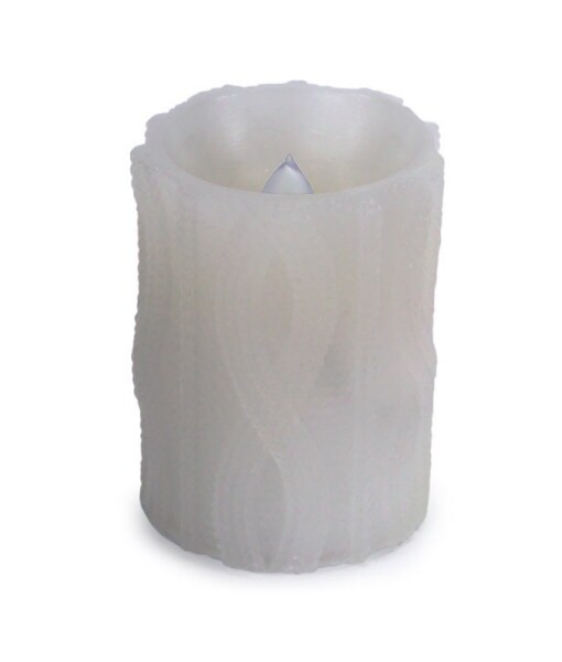 Melrose 4&#x22; White Cable Knit Battery Operated Flameless LED Wax Christmas Pillar Candle
