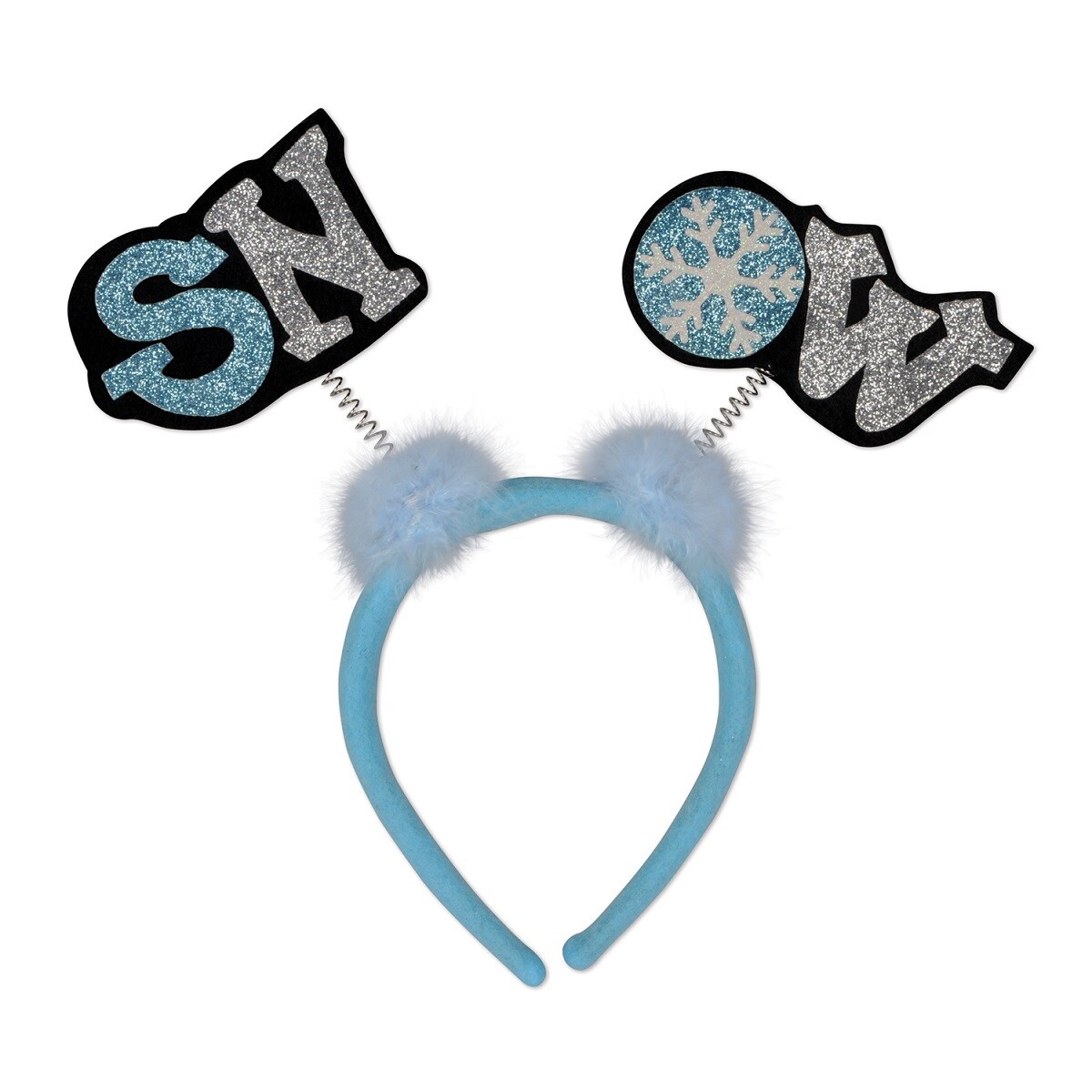 Beistle Pack of 12 Blue and White Glittered &#x22;Snow&#x22; Snap-on Christmas and Winter Headband Accessories