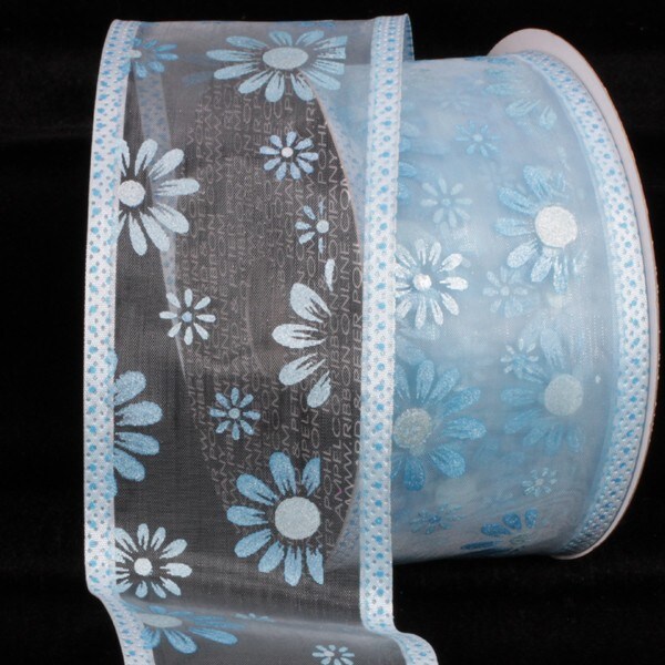 The Ribbon People Shimmering Baby Blue Flower Wired Craft Ribbon 2.5&#x22; x 40 Yards