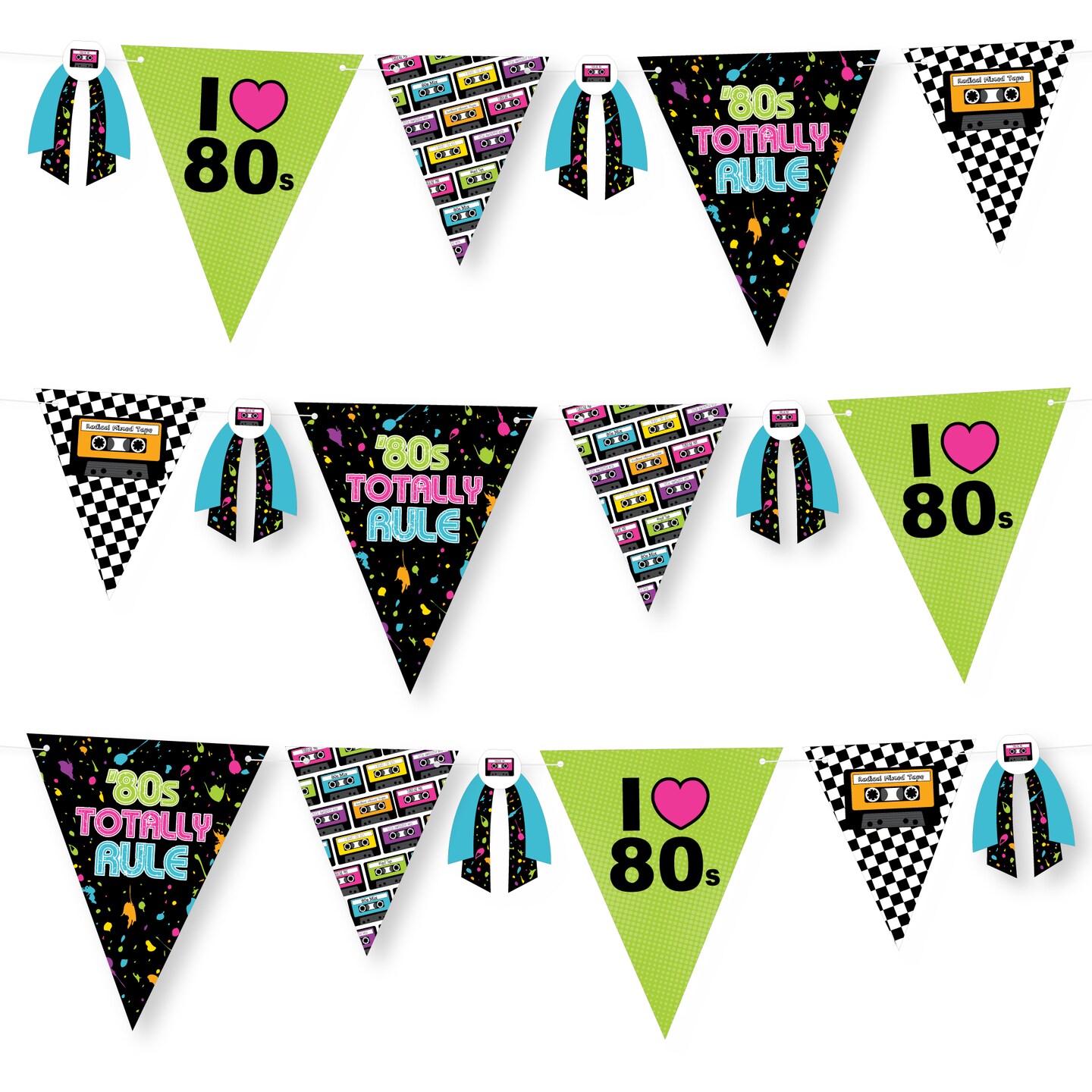 Big Dot of Happiness 80&#x27;s Retro - DIY Totally 1980s Party Pennant Garland Decoration - Triangle Banner - 30 Pieces