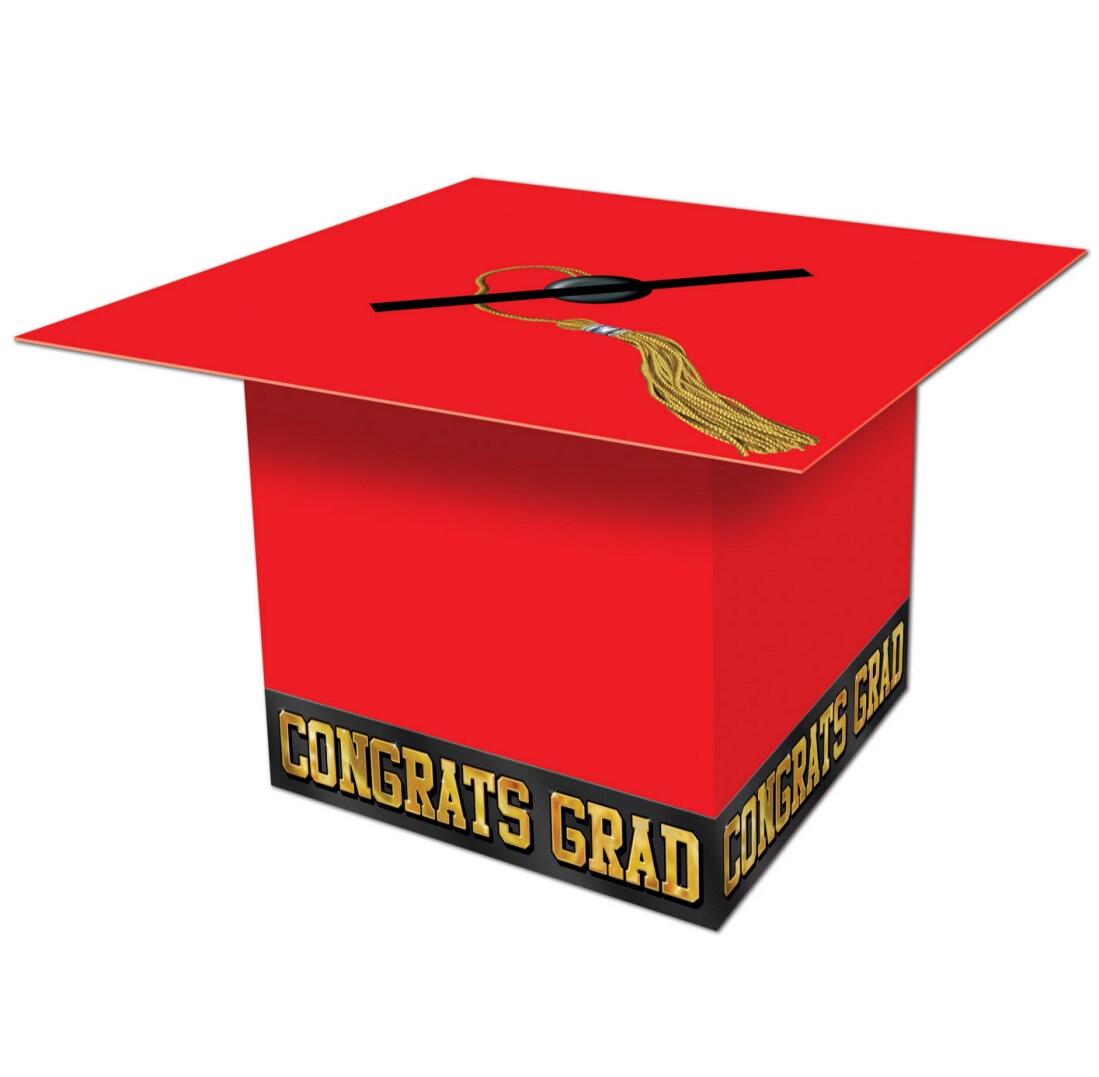 Beistle Pack of 6 Red Graduation Cap "Congrats Grad" Party Gift Card Boxes 8.5"