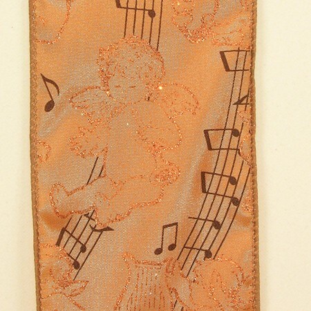 The Ribbon People Metallic Gold Angelic Cherubs Playing Musical Notes Wired Craft Ribbon 3 x 20 Yards