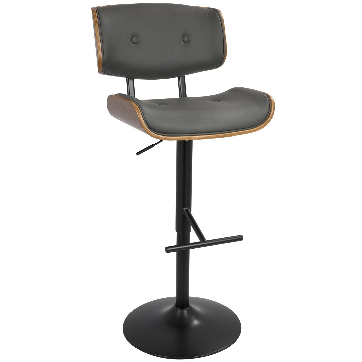 Lombardi Mid-Century Modern Adjustable Barstool in Walnut with Faux Leather