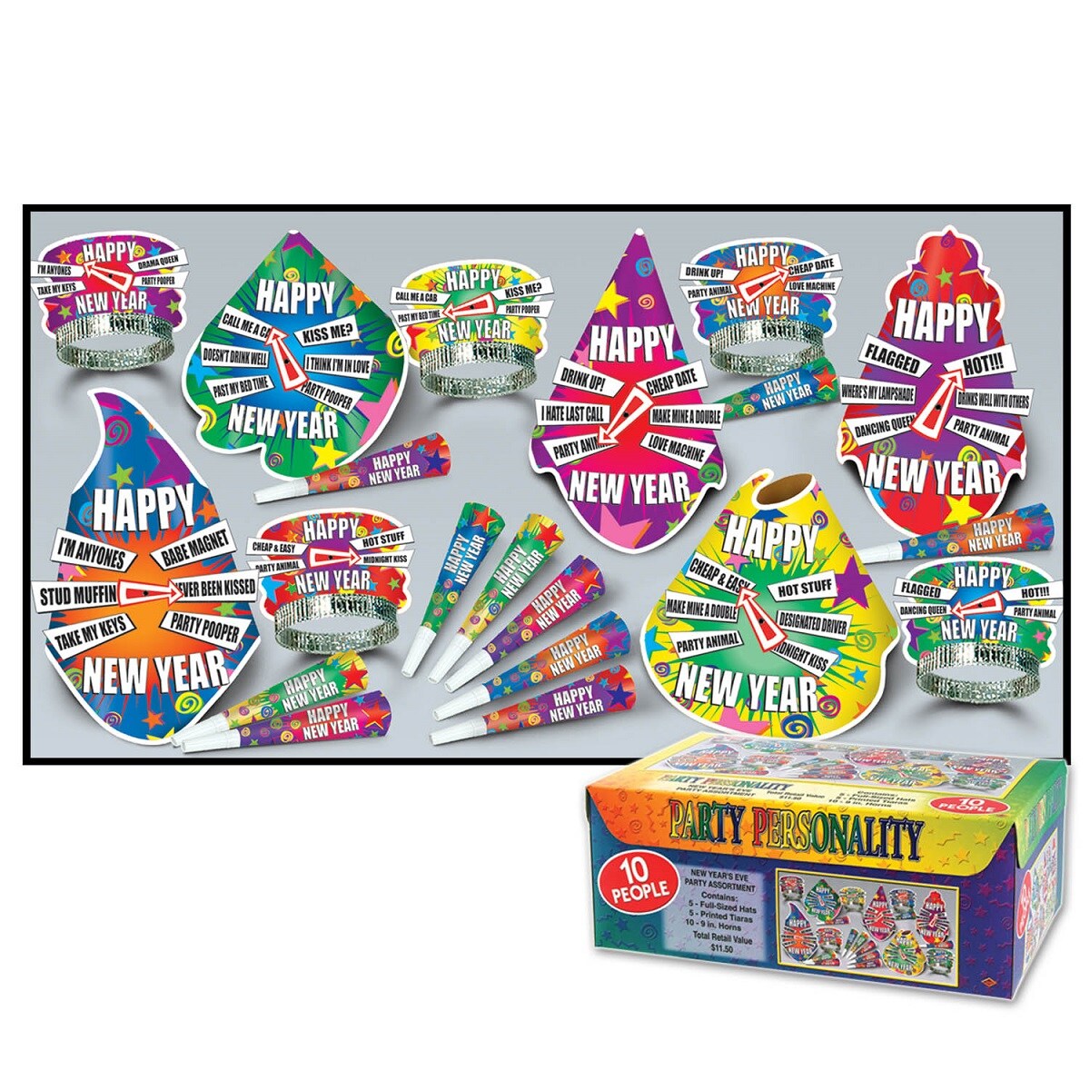 Beistle New Year&#x27;s Eve Personality Party Favor Assortment For 10