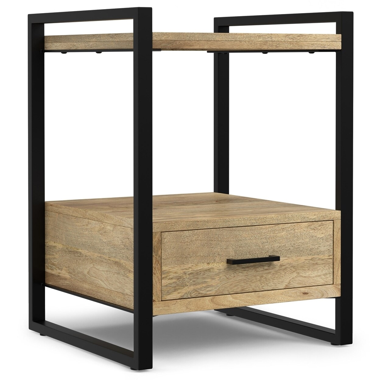 Riverside Bedside Table Solid Mango Wood Industrial Style Large Drawer Open Compartment