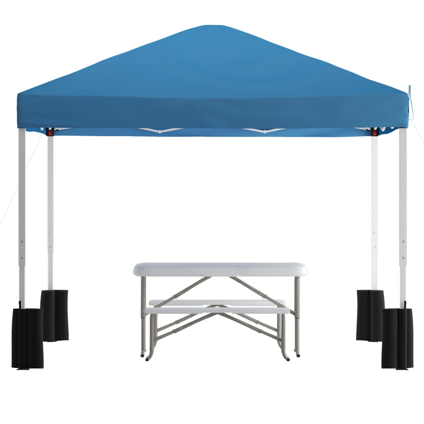 Emma and Oliver Portable Tailgate and Camping Set with Pop Up Event Canopy Tent with Wheeled Case and Folding Table with Benches Set